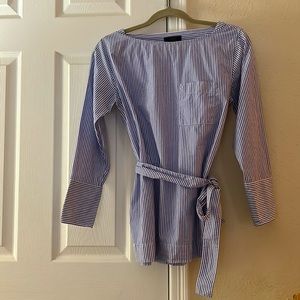J.CREW Striped Tie Waist Tunic. Blue and White Stripe.